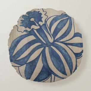 Indigo Daffodil Round Cushion