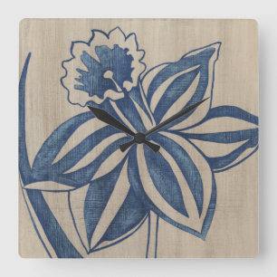 Indigo Daffodil Square Wall Clock