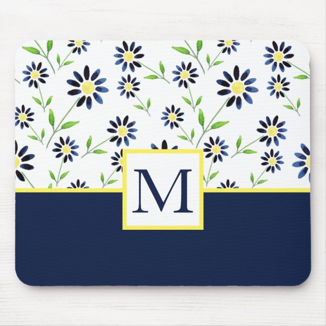 Indigo Daisy Pattern Mouse Pad (Front)
