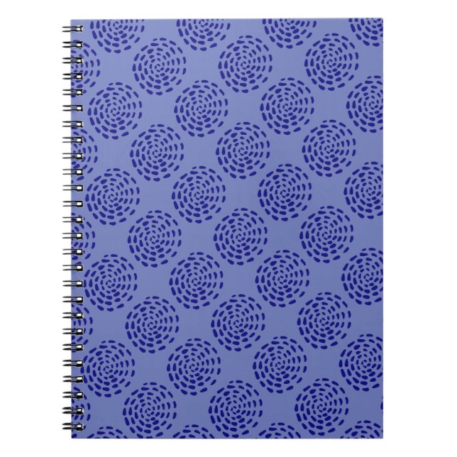 Indigo dark blue striped circle pattern on blue notebook (Front)