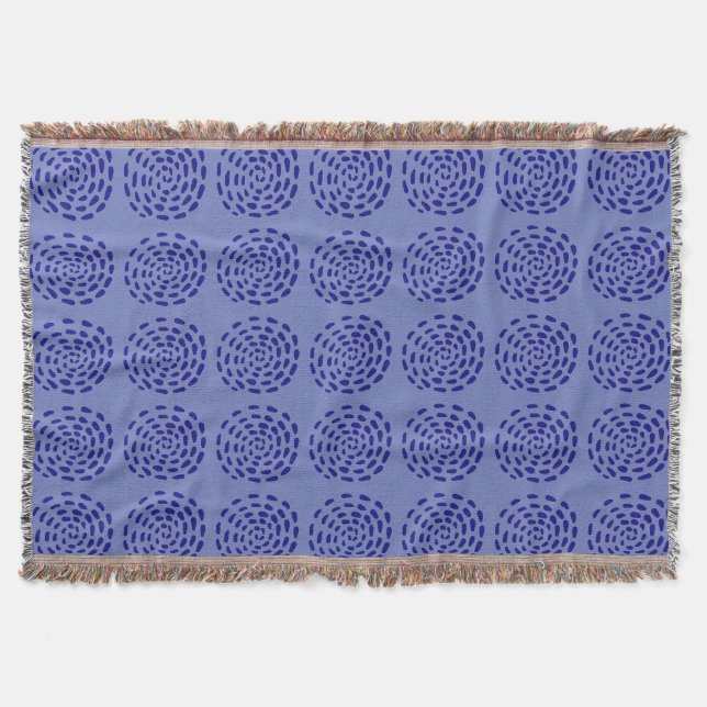 Indigo dark blue striped circle pattern on blue throw blanket (Front)