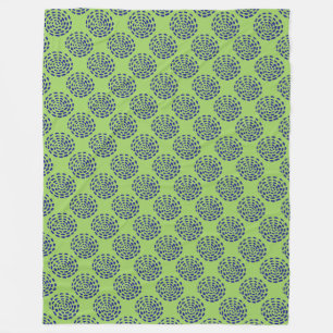 Indigo dark blue striped circle pattern on green fleece blanket