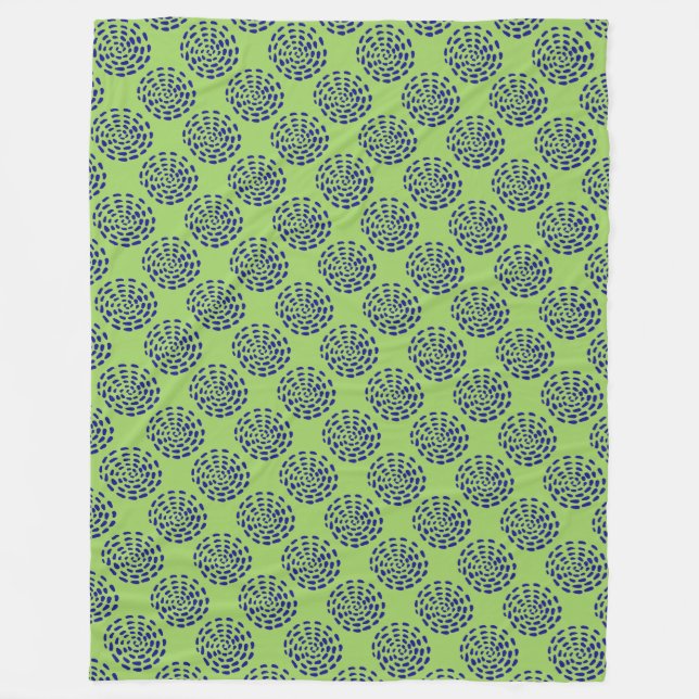 Indigo dark blue striped circle pattern on green fleece blanket (Front)