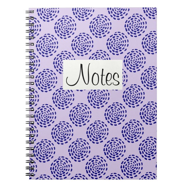 Indigo dark blue striped circle pattern on purple notebook (Front)