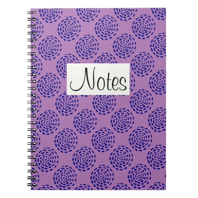 Indigo dark blue striped circle pattern on purple notebook (Front)