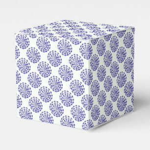 Indigo dark blue striped circle pattern on white favour box