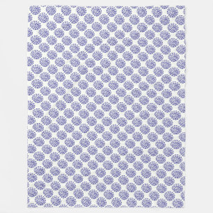 Indigo dark blue striped circle pattern on white fleece blanket