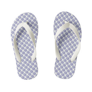 Indigo dark blue striped circle pattern on white kid's thongs