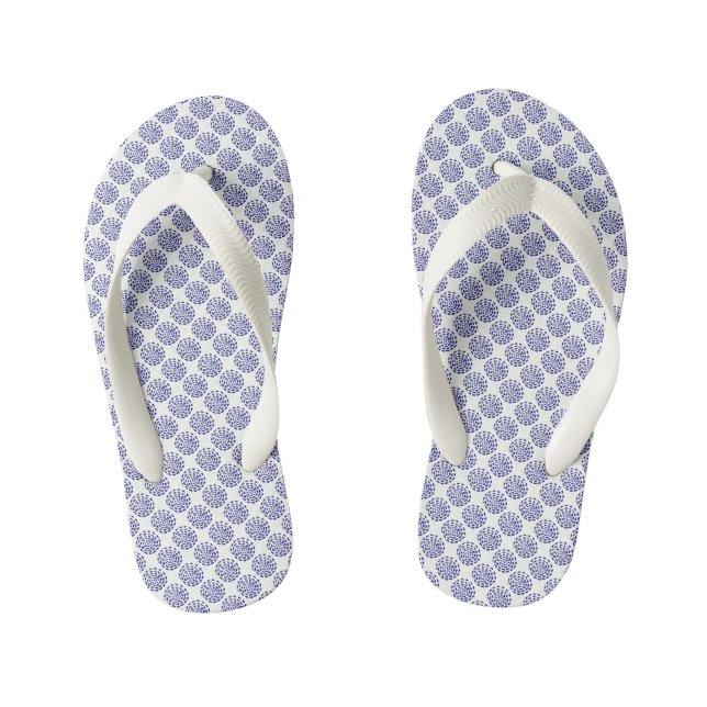Indigo dark blue striped circle pattern on white kid's thongs (Footbed)