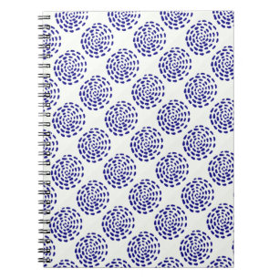 Indigo dark blue striped circle pattern on white notebook