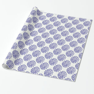 Indigo dark blue striped circle pattern on white wrapping paper