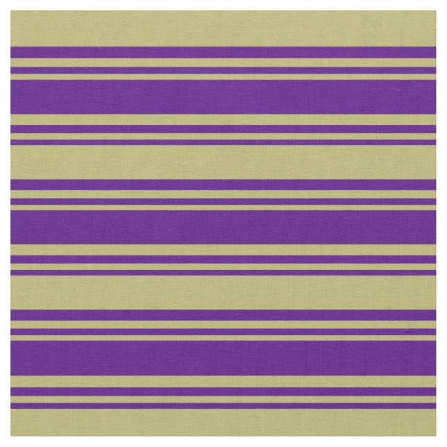 Indigo & Dark Khaki Coloured Stripes/Lines Pattern Fabric (Close Up)