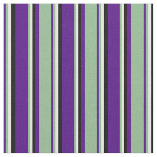 Indigo, Dark Sea Green, Mint Cream & Black Lines Fabric