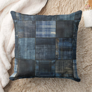 Indigo Denim Patchwork Seamless Pattern Cushion