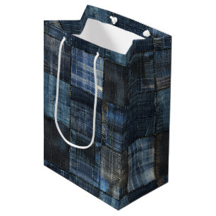 Indigo Denim Patchwork Seamless Pattern Medium Gift Bag