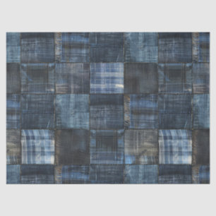 Indigo Denim Patchwork Seamless Pattern Tissue Paper
