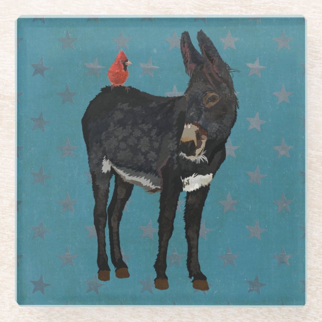 INDIGO DONKEY & CARDINAL GLASS COASTER (Front)