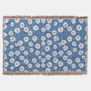 Indigo Dream Daisies Throw Blanket