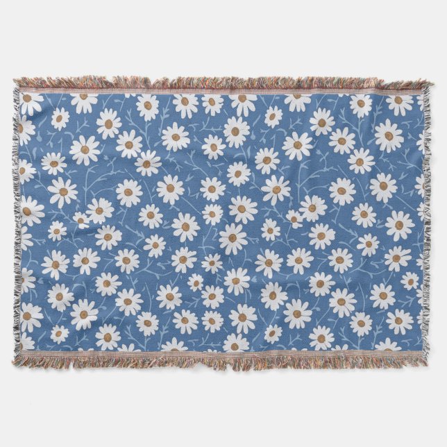 Indigo Dream Daisies Throw Blanket (Front)