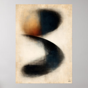 Indigo Drift Zen Abstract Art in Japanese Sumi Poster