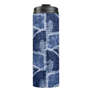 Indigo-Dyed Effect Textured Checked Patchwork Grap Thermal Tumbler