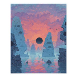 Indigo Eclipse Over Neon Dreamscape Poster