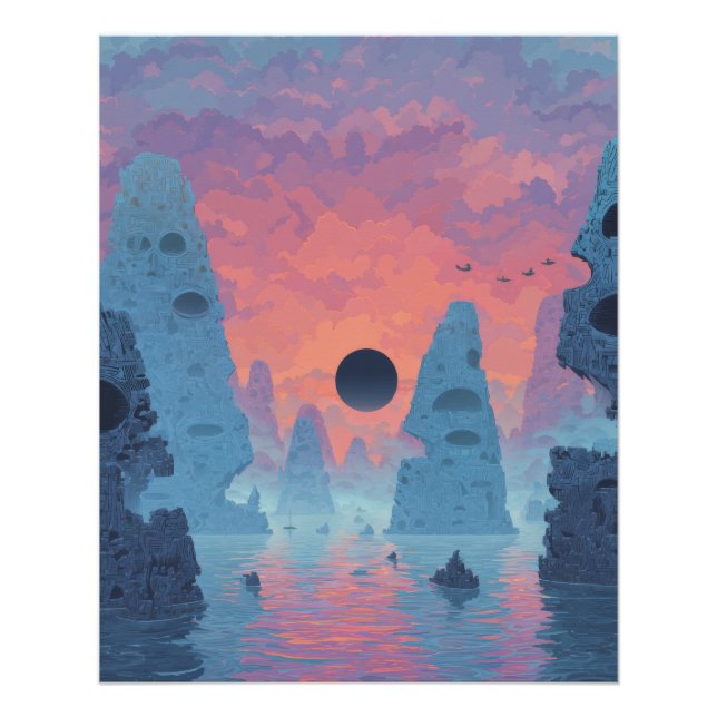 Indigo Eclipse Over Neon Dreamscape Poster (Front)