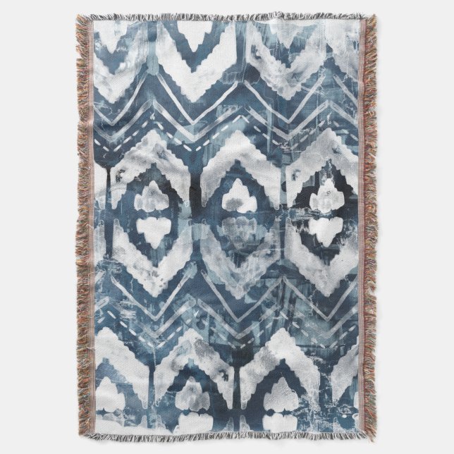 Indigo Extraction - Geometric Throw Blanket (Front Vertical)