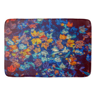 Indigo fall leaves swirl pattern bath mat