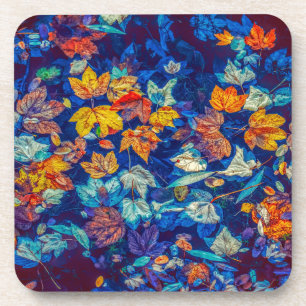 Indigo fall leaves swirl pattern coaster