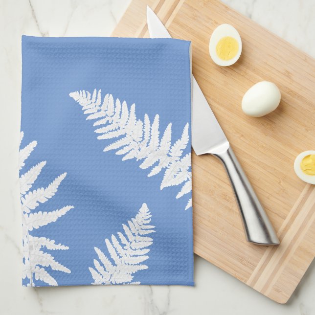 Indigo Fern Botanical Pattern Kitchen Towel (Quarter Fold)