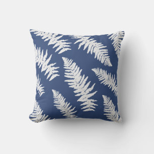 Indigo Fern White Plant Botanical Painting Cushion
