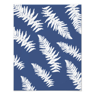 Indigo Fern White Plant Botanical Painting Photo Print