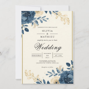 Indigo Floral Arch Wedding Invitation
