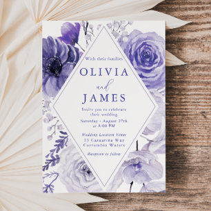 Indigo Floral Elegant Frame Wedding Invitation