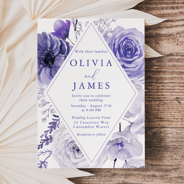 Indigo Floral Elegant Frame Wedding Invitation (Creator Uploaded)