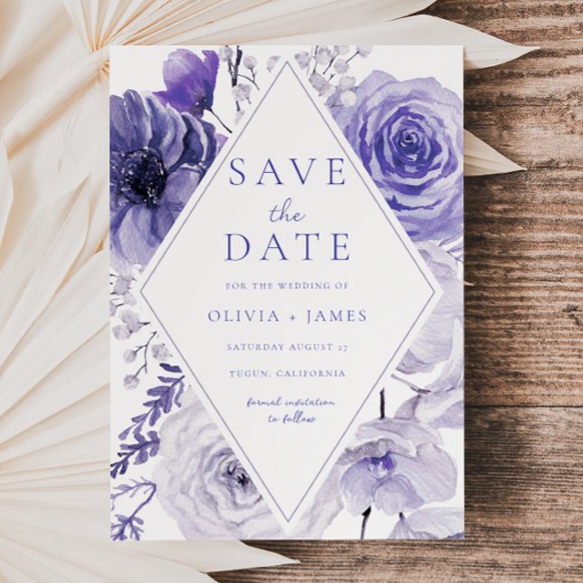 Indigo Floral Frame Wedding Save The Date (Creator Uploaded)