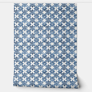 Indigo Floral Medley Mini - Blue and Cream Wallpaper