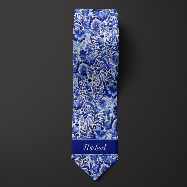 Indigo Floral Monogram Tie (Creator Uploaded)