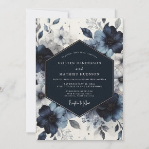 Indigo Floral Moody Romance Wedding Invitation