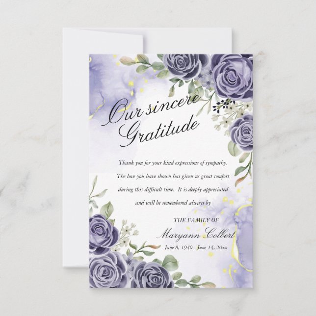 Indigo Floral Sympathy Thank You Card (Front)