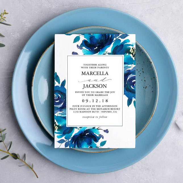 Indigo Floral Wedding Invitation (Creator Uploaded)