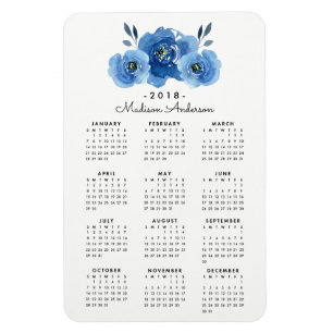 Indigo Flowers Personalised 2018 Calendar Magnet