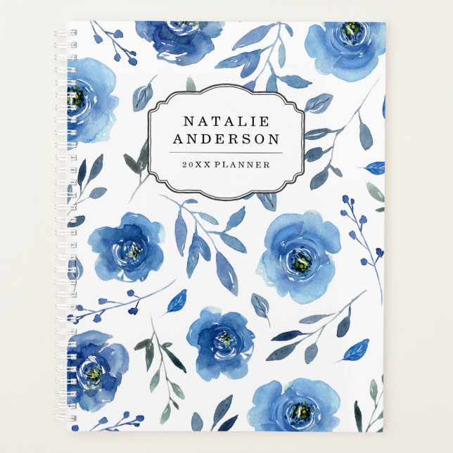 Indigo Flowers | Personalised Planner (Front)