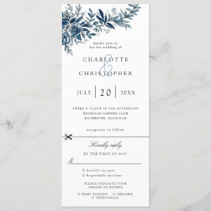 indigo flowers wedding invitation w rsvp attached