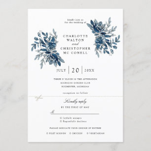 indigo flowers wedding invitation w rsvp attached