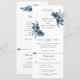 indigo flowers wedding invitation w rsvp attached