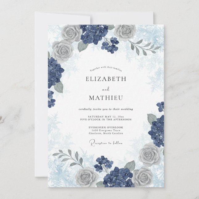 Indigo Frosty Winter Wedding Invitation (Front)