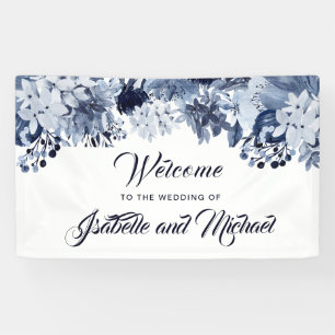 Indigo Garden Blue Floral Wedding Welcome Banner