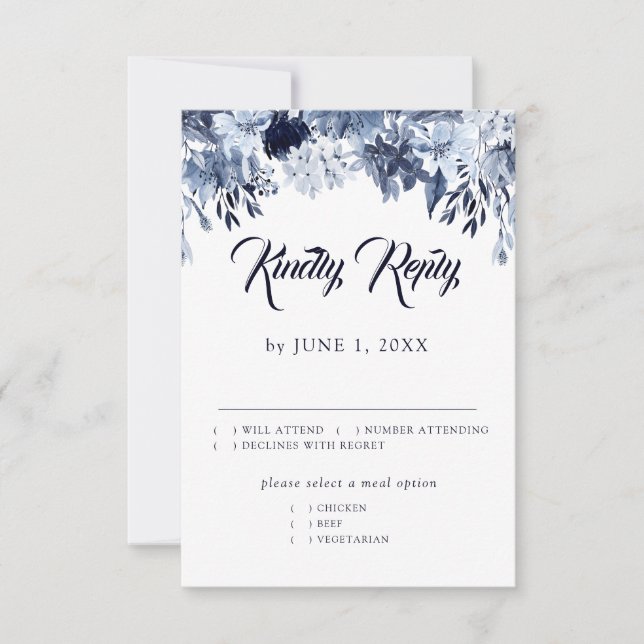 Indigo Garden RSVP Card with Meal Choices (Front)